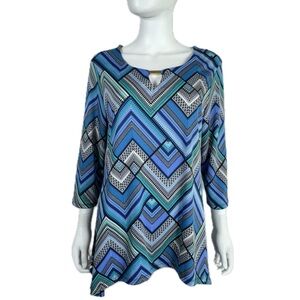 Cocomo Blue Shades Geometric Design Asymmetrical Tunic